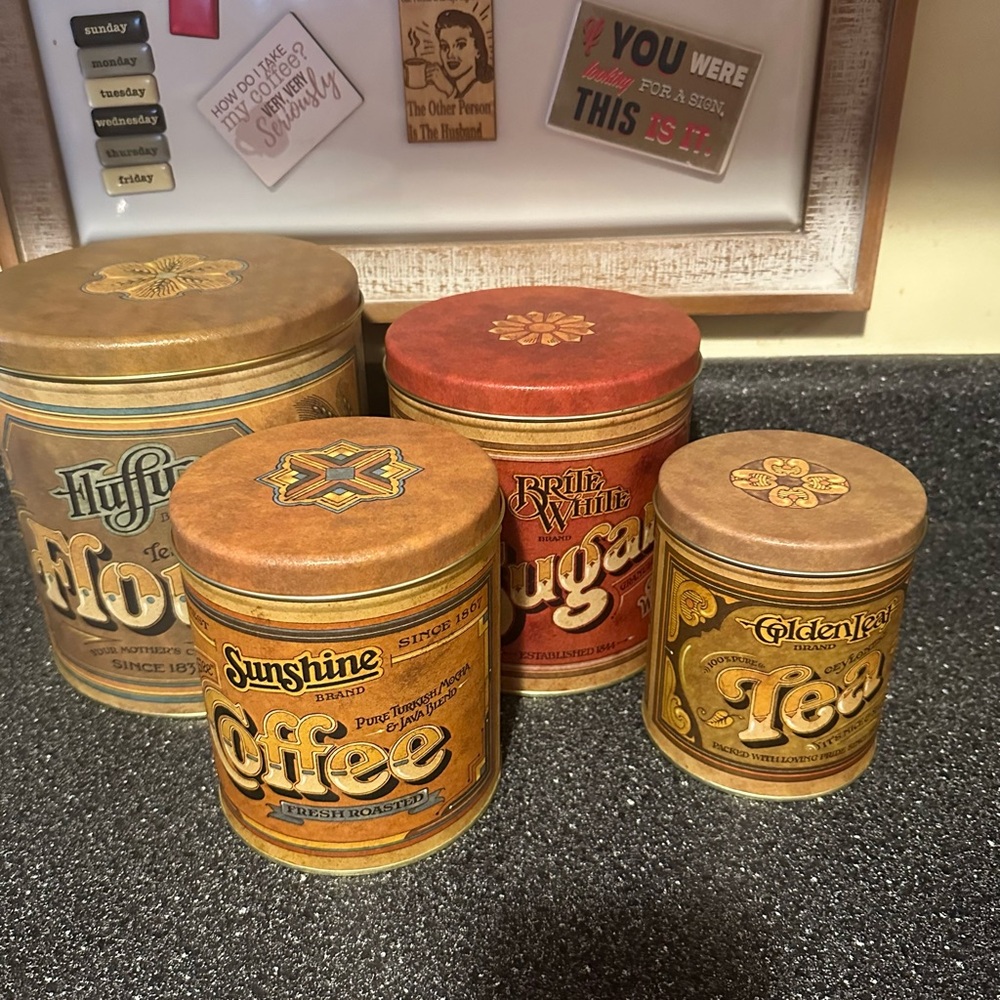 Vintage Style Coffee and Tea Canister Set - Brown and Tan, also flour/sugar tins
